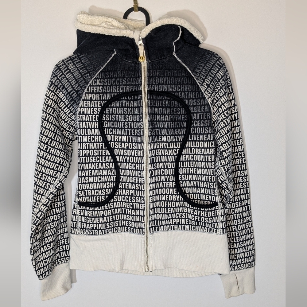 Rare! Lululemon Sz 4 Special Edition Scuba Hoodie Word Written Black White